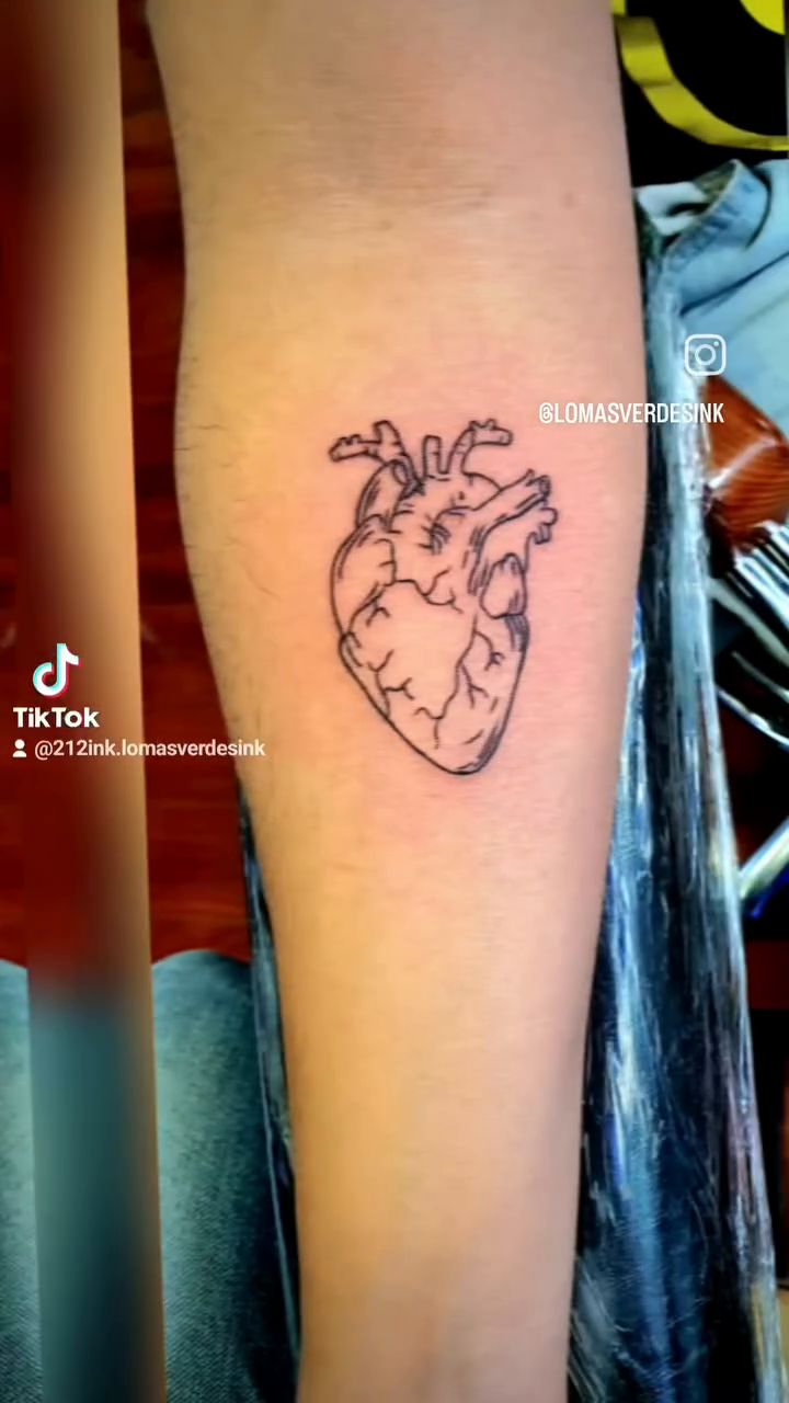 Anatomical heart sketch tattoo on the upper arm by Tatuajes Betto Ink Tattoo