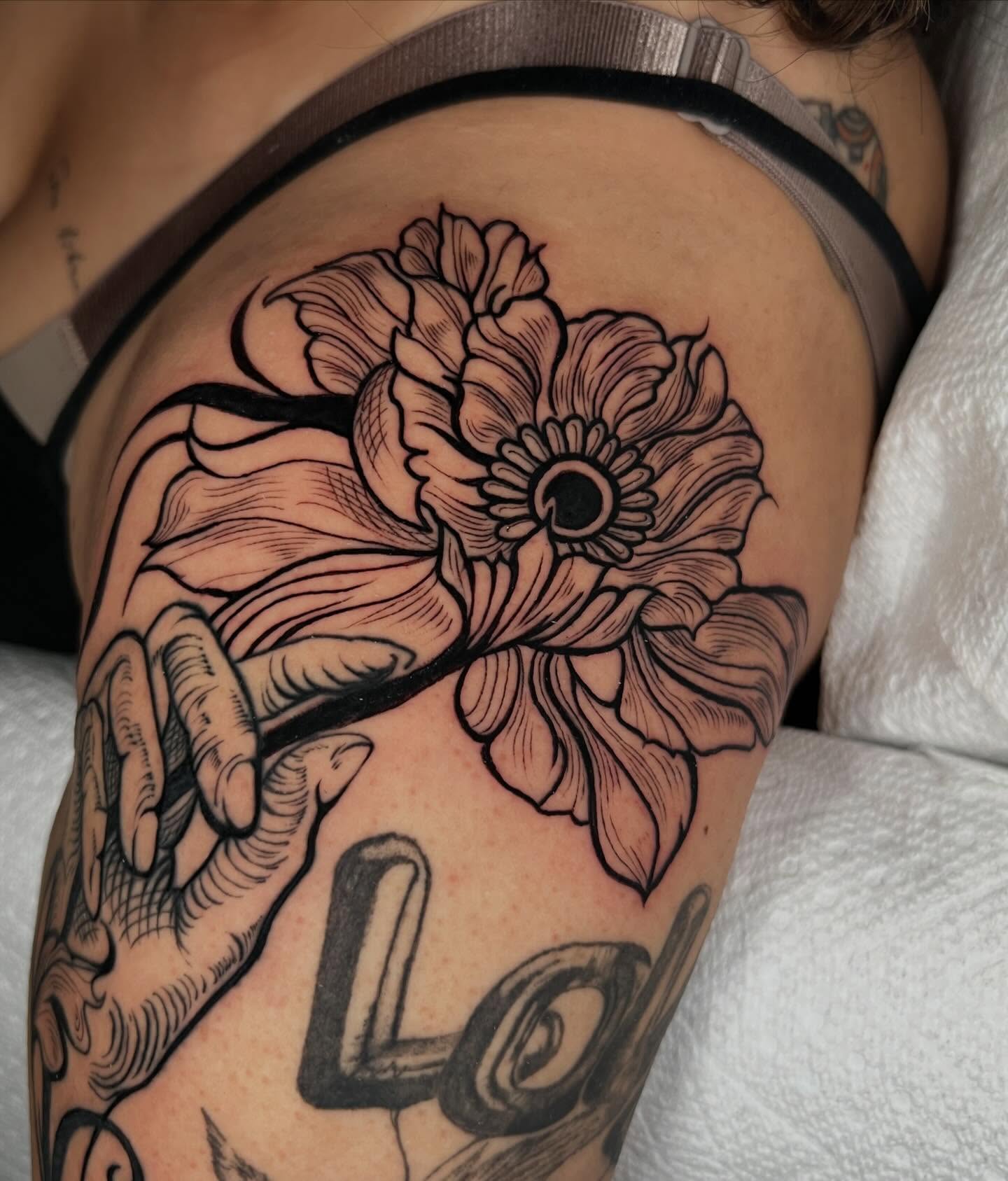 Flower black and grey tattoo on the upper arm by ✧ :: paloma :: ✧