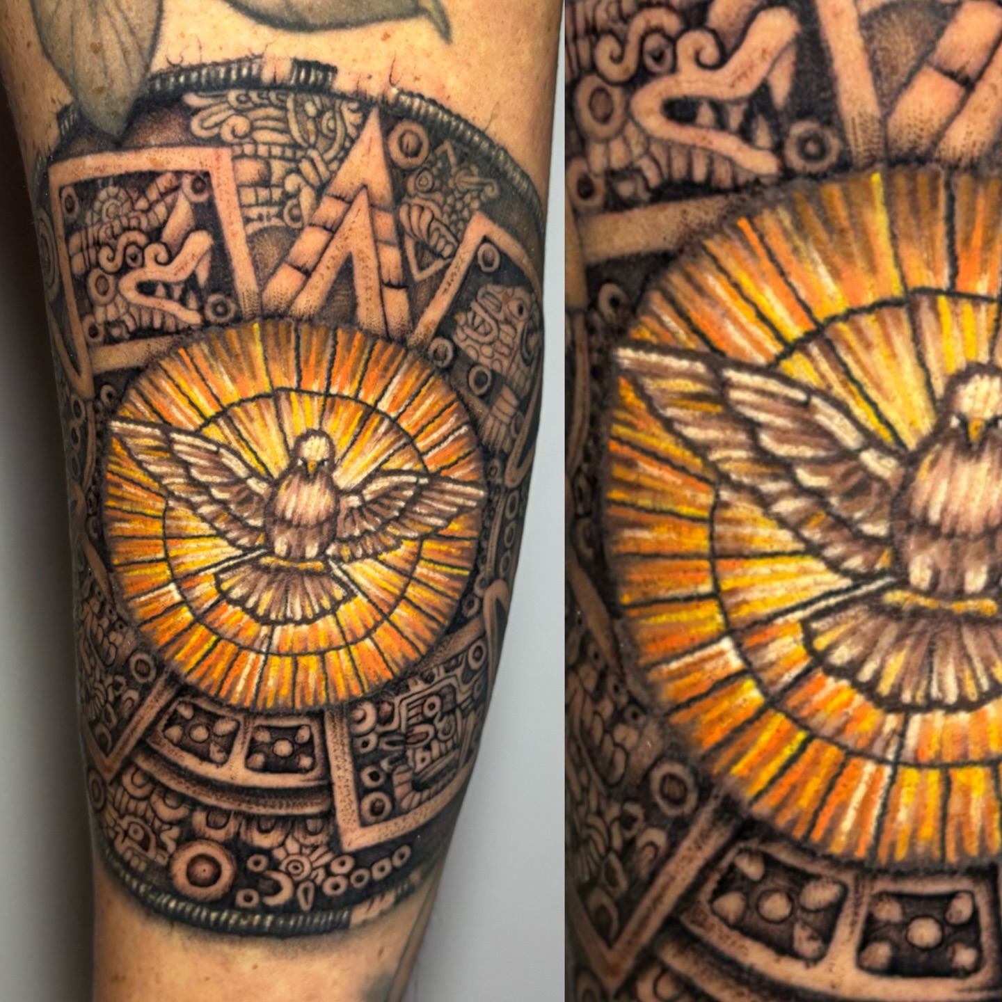 Eagle and sun American traditional tattoo on the forearm by 𝕮𝖍𝖊𝖞𝖊𝖓𝖓𝖊