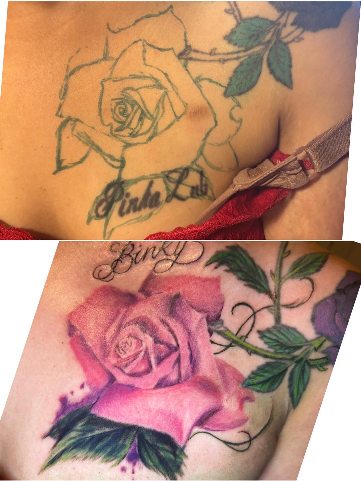 Rose black and grey tattoo on the chest by Dre Ortiz