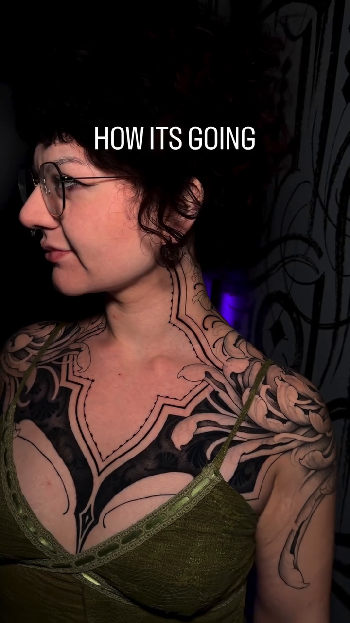 Chrysanthemum and flowing lines japanese irezumi tattoo by Carrie