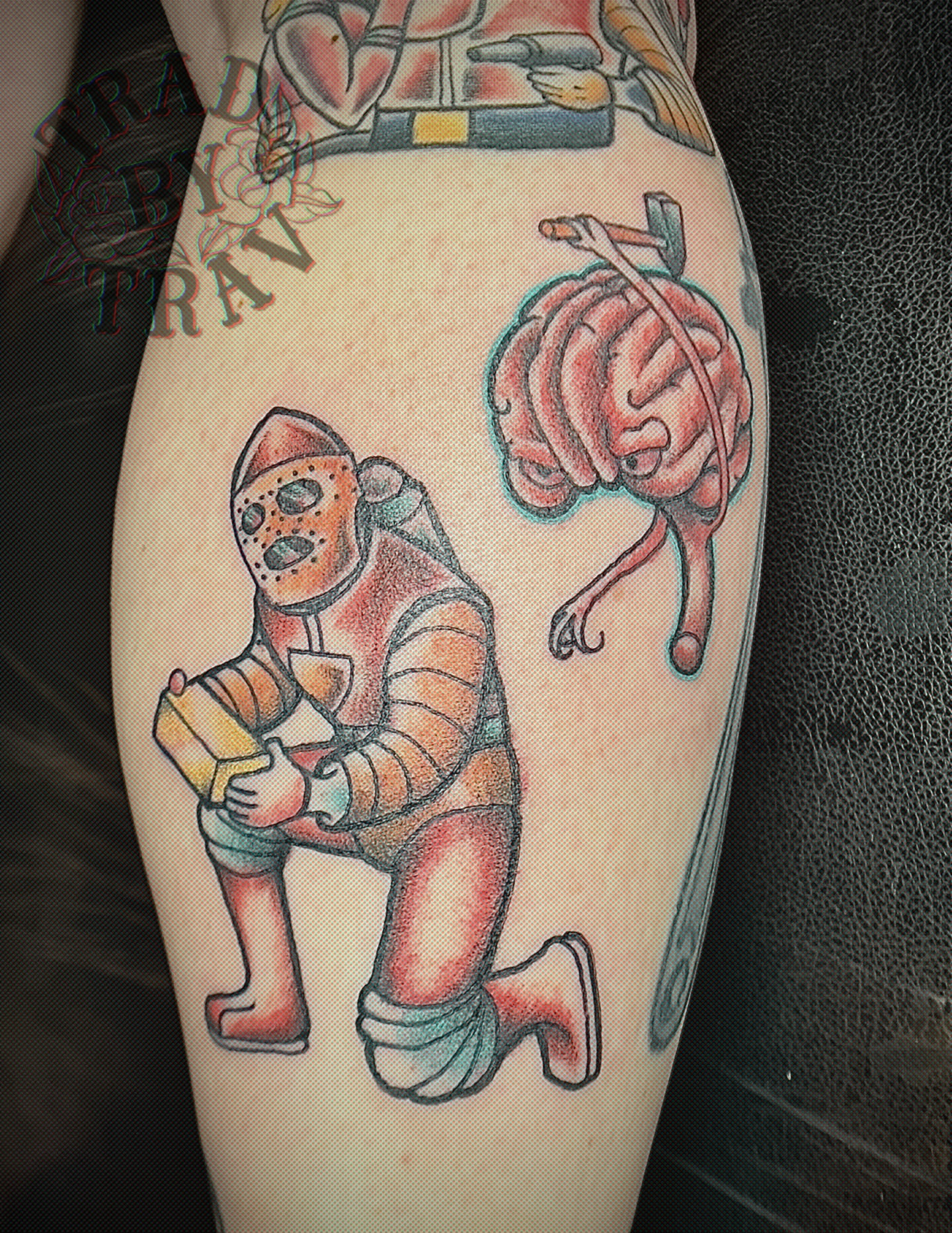 Jason voorhees American traditional tattoo on the leg by Travis B