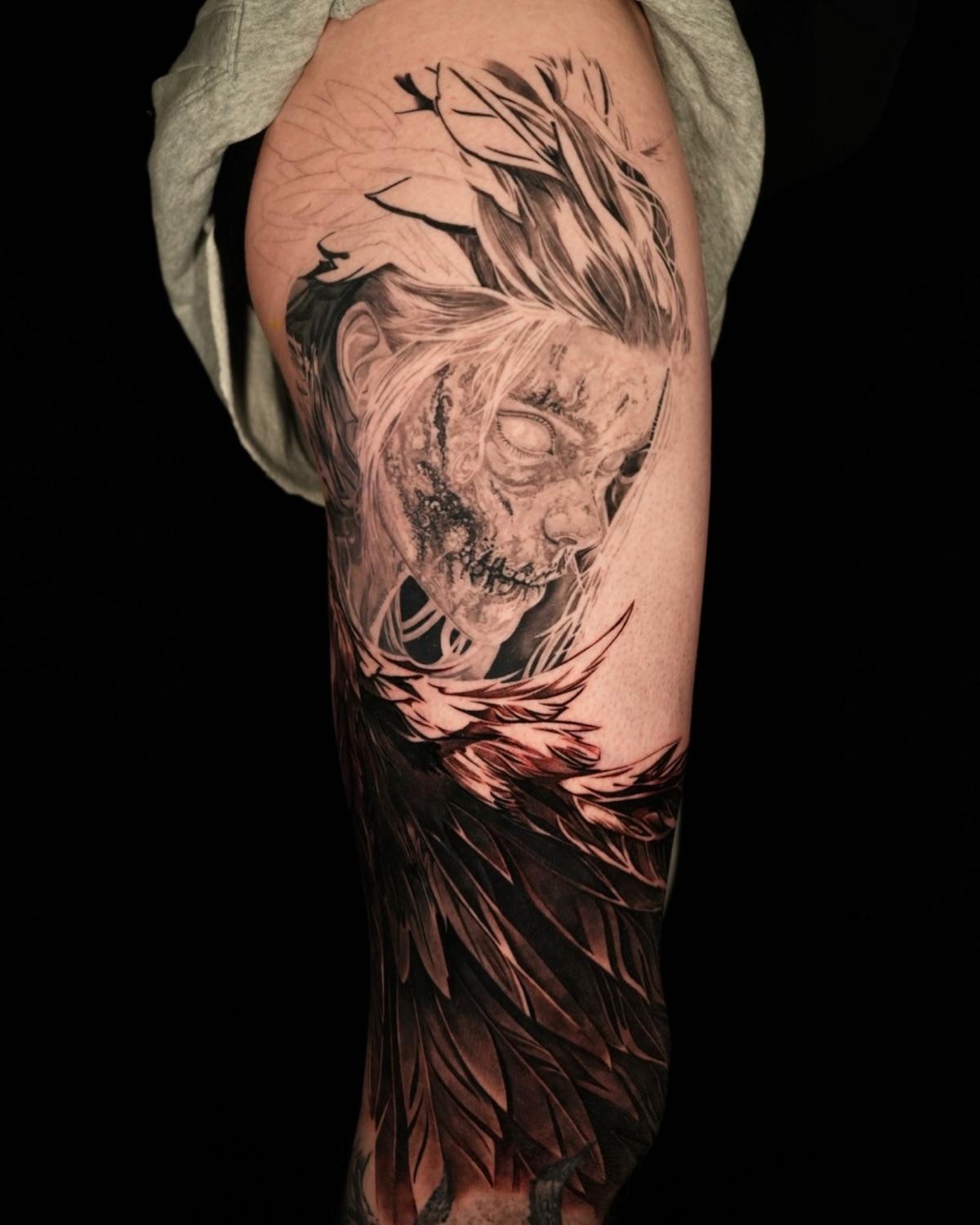 Tattoo by @brawdertattoo — dark_realism, black_and_grey