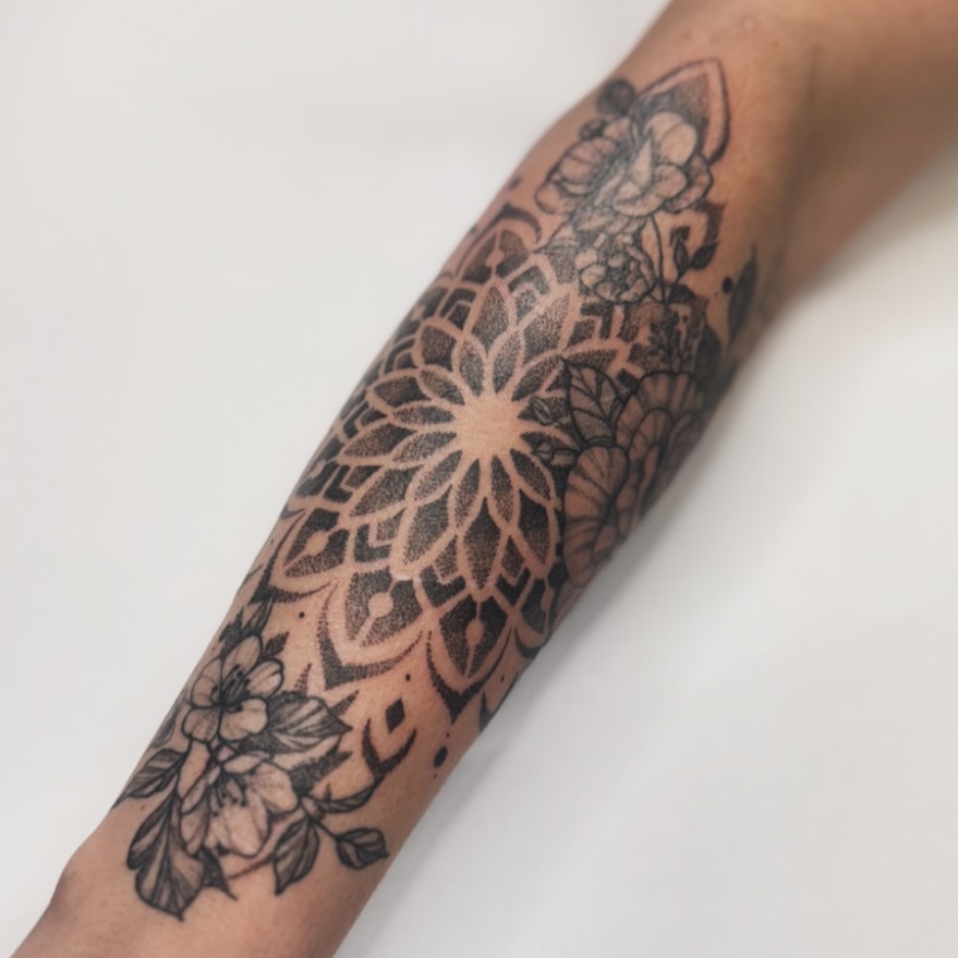 Tattoo by @ajollytattoo — dotwork, geometric