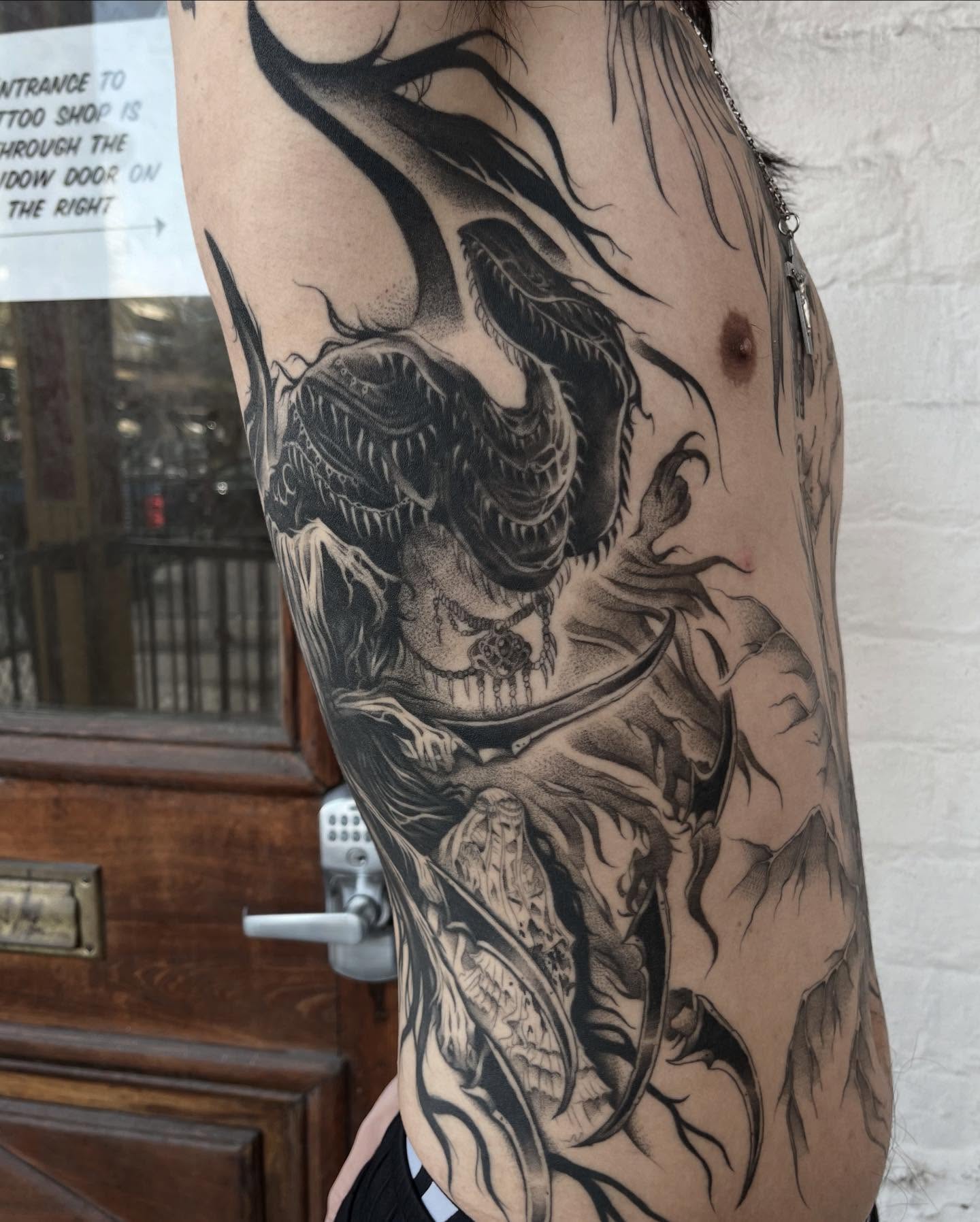 Tattoo by @apriljaytattoo — black_and_grey, dark_realism
