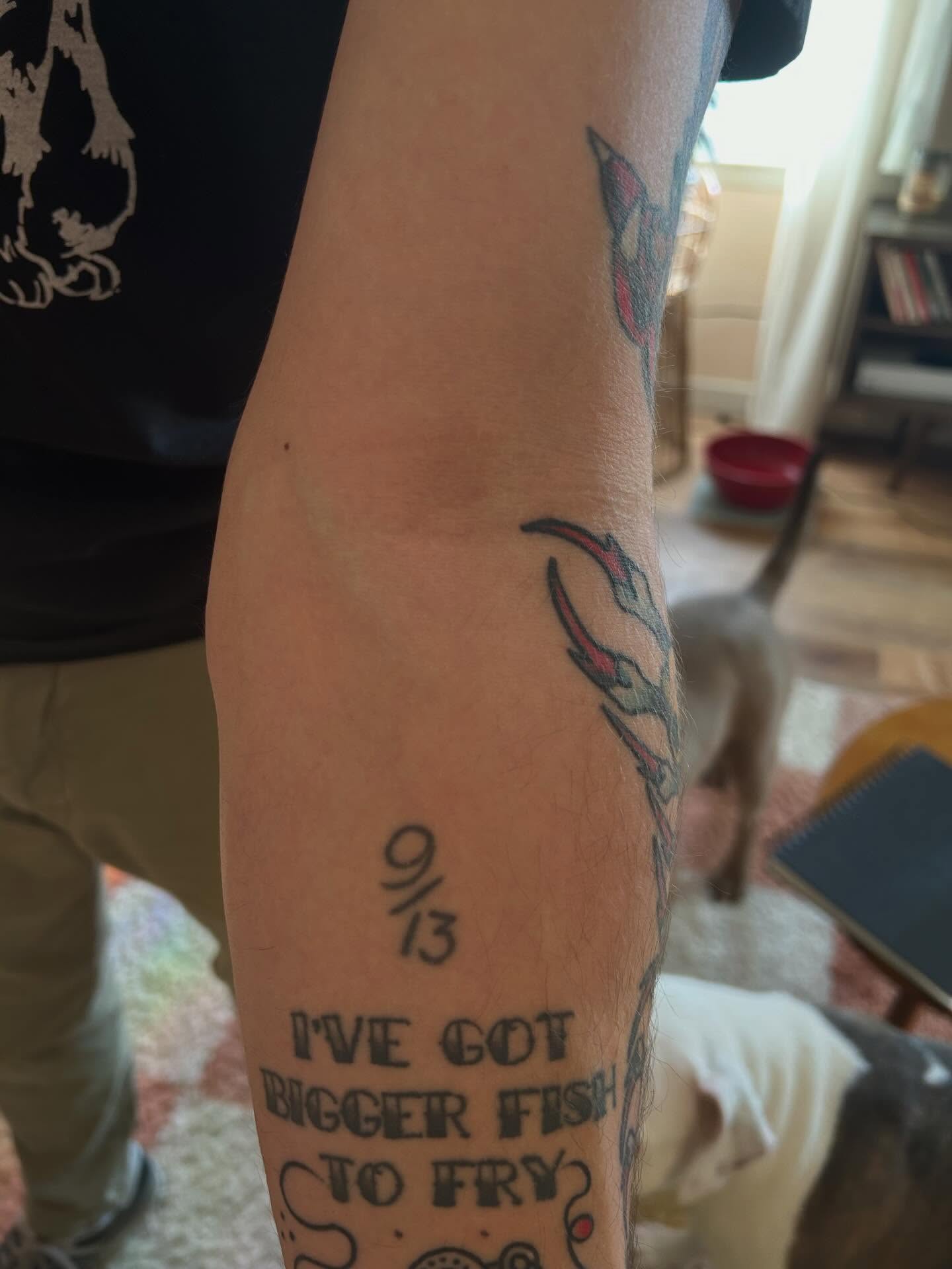 Numbers and text black and grey tattoo on the forearm by Jime Litwalk