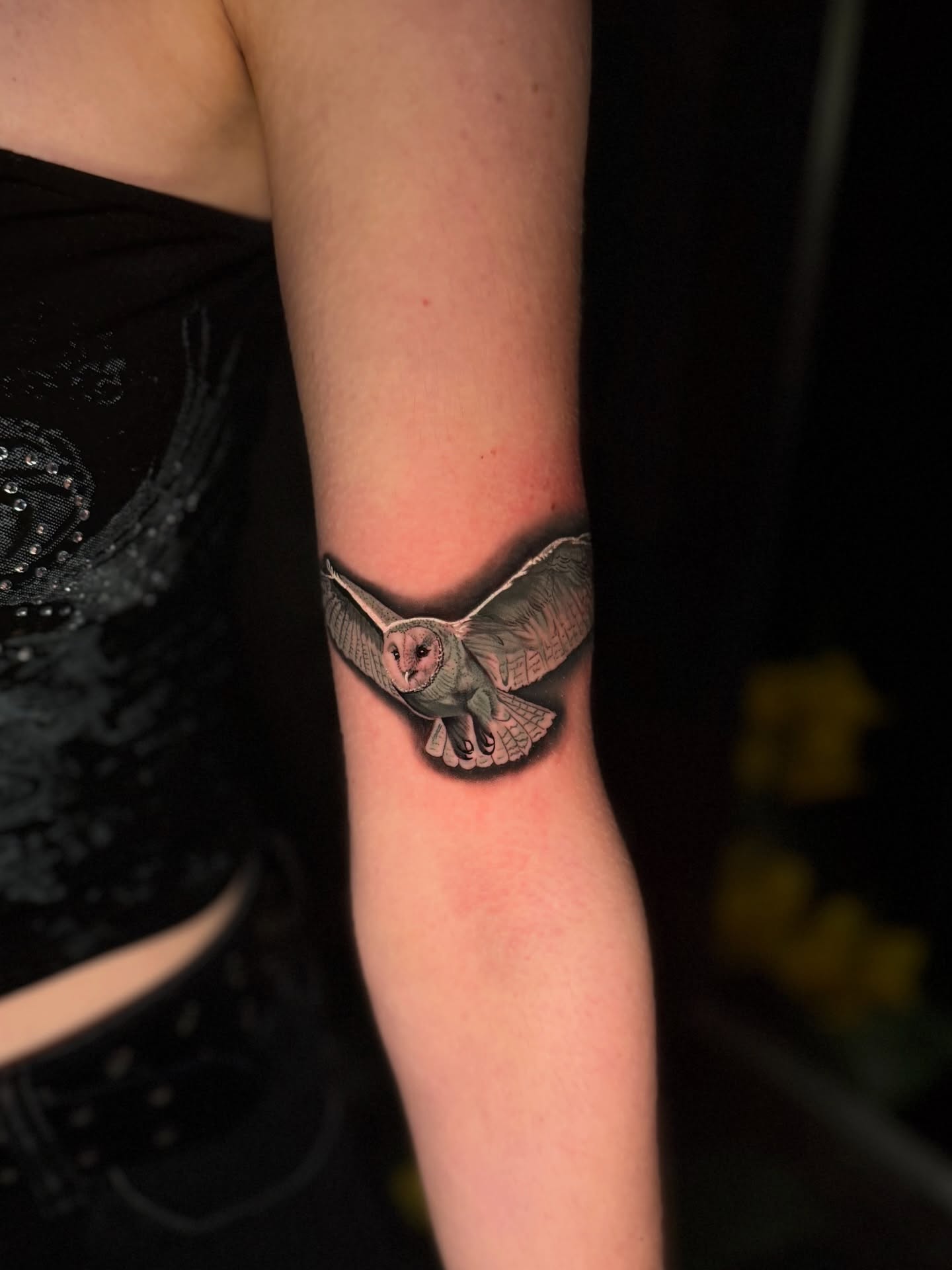 Owl realism tattoo on the forearm by Tay 🥀
