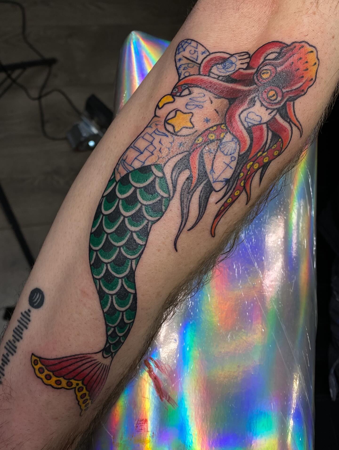 Mermaid American traditional tattoo on the forearm by K A R L y K I T S O N