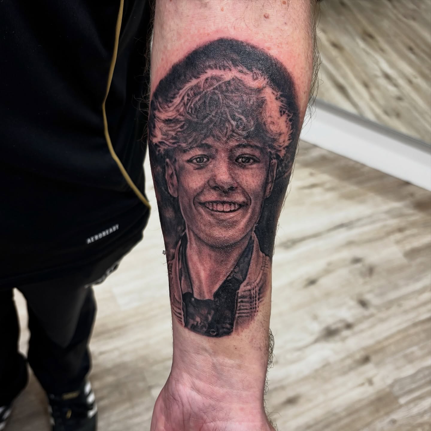 Portrait realism tattoo on the forearm by Ruth Ormsby-Ashworth