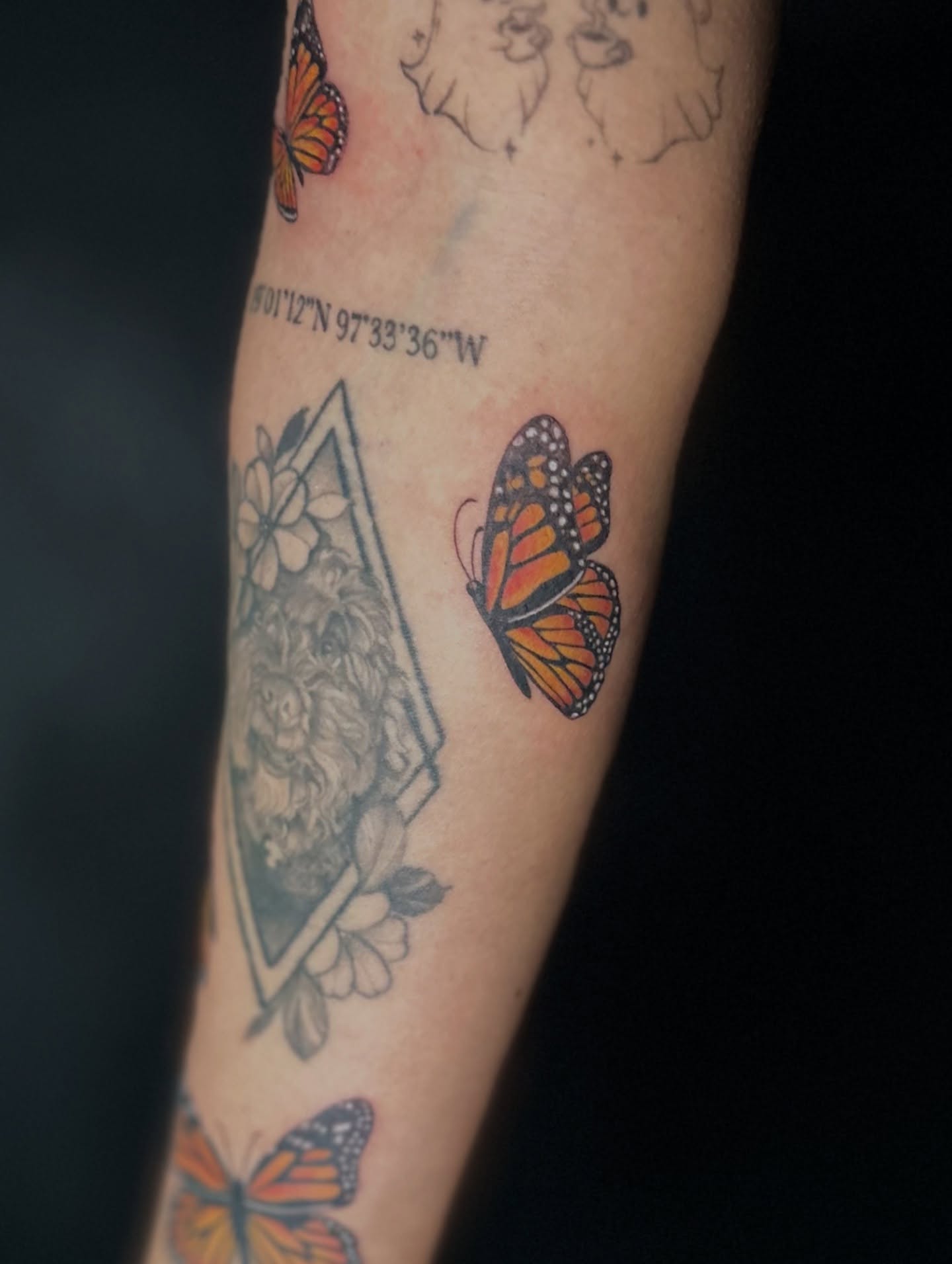 Monarch butterfly dotwork tattoo on the forearm by Vicious Marc