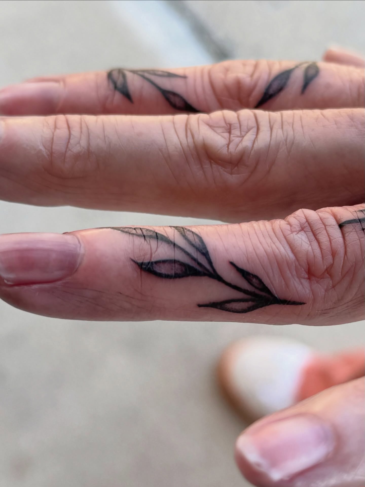 Feather black and grey tattoo on the hand by Emily Velletta, Huntersville, North Carolina