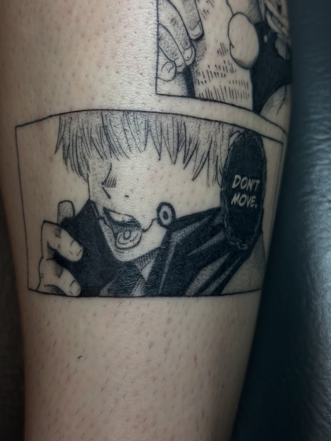 Tattoo by @inkygremlin — anime, black_and_grey