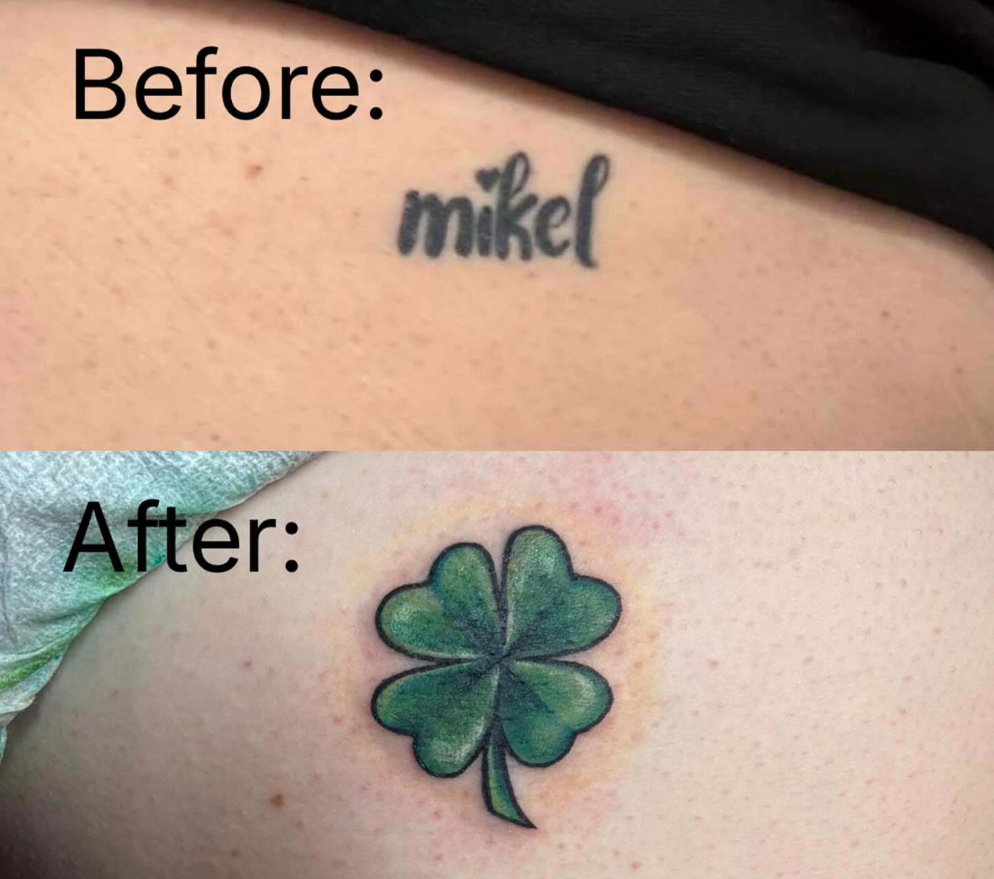 Four-leaf clover new school tattoo by Shelly Elissa Tattoos