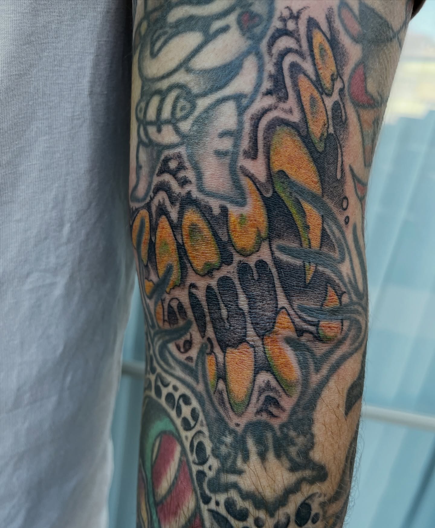 Abstract skull new school tattoo on the forearm by Campbell Zane Alexander