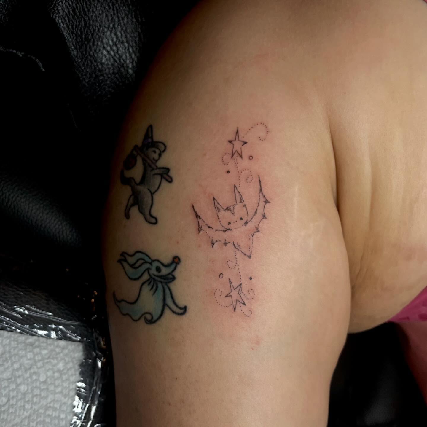 Unicorns and stars dotwork tattoo on the shoulder by ‧₊˚ ☁️⋅♡ ‧₊