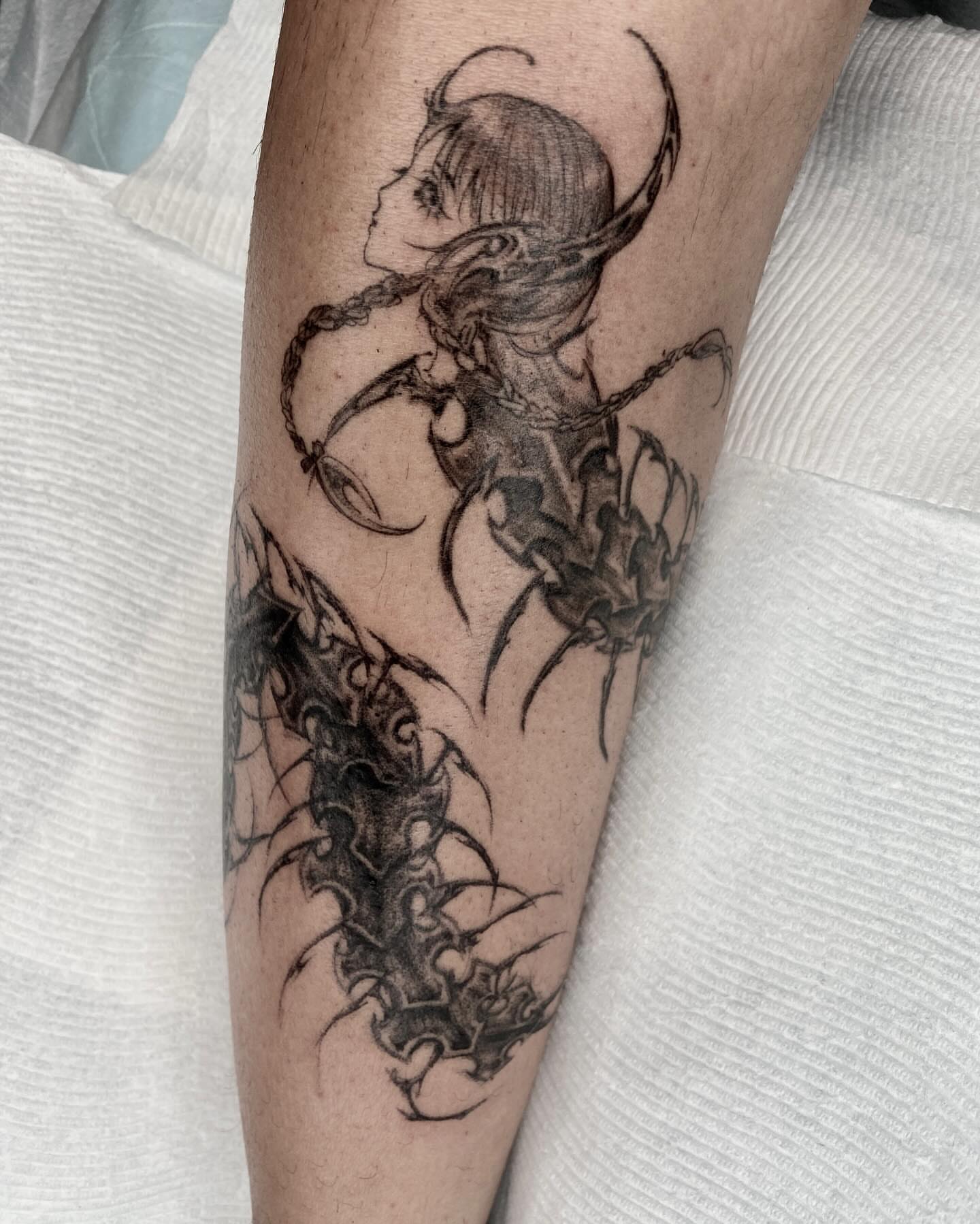 Tattoo by @friedraven_tattoo โ black_and_grey, anime