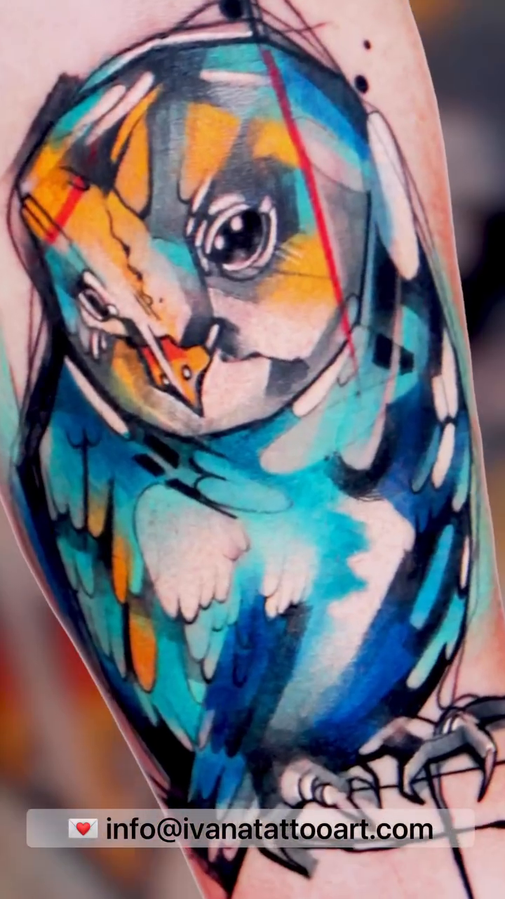 Owl new school tattoo by Ivana Belakova