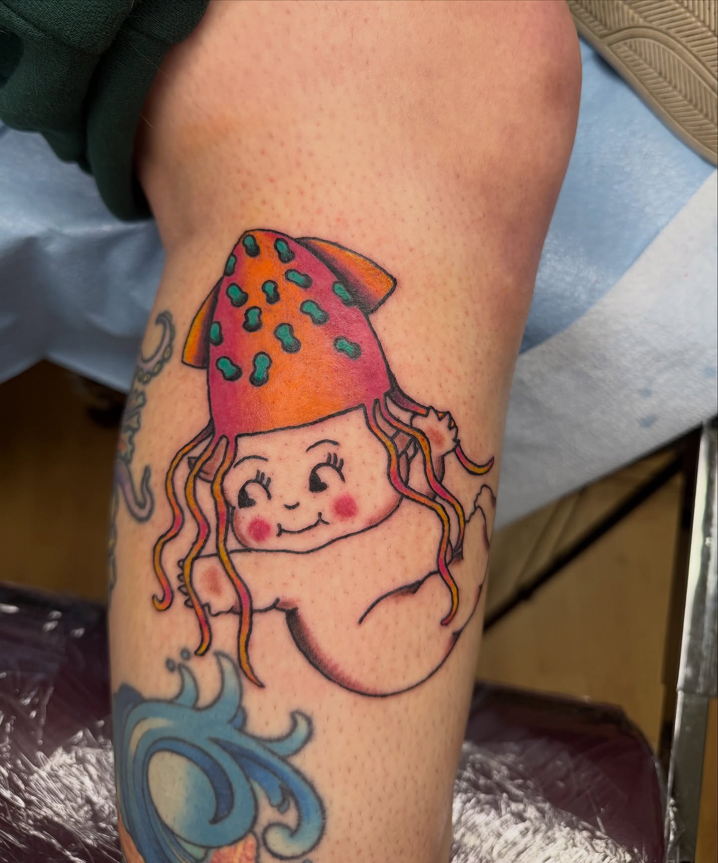 Squid girl dotwork tattoo on the forearm by Giana Masso