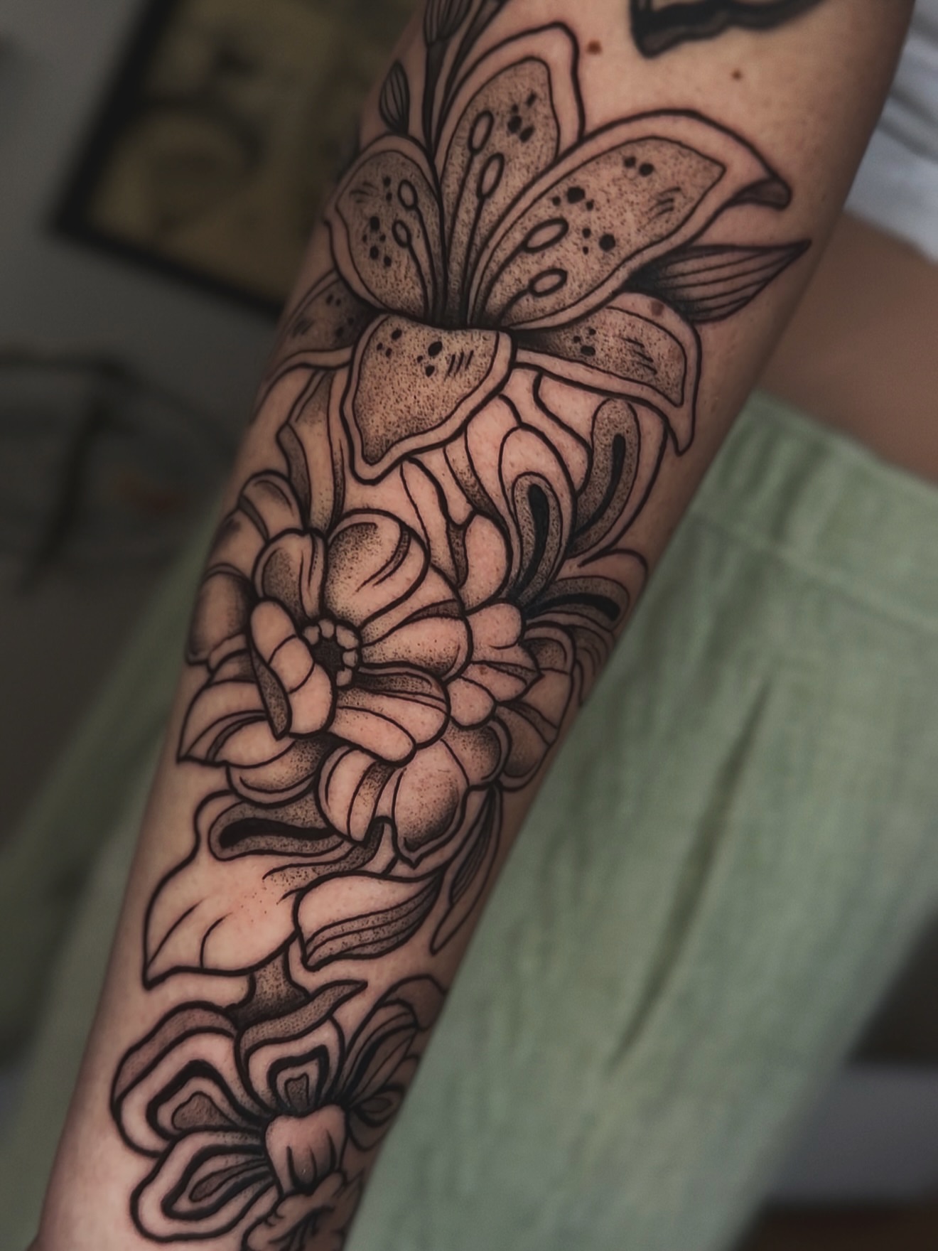 Tattoo by @hotdonnatattoos — dotwork, black_and_grey
