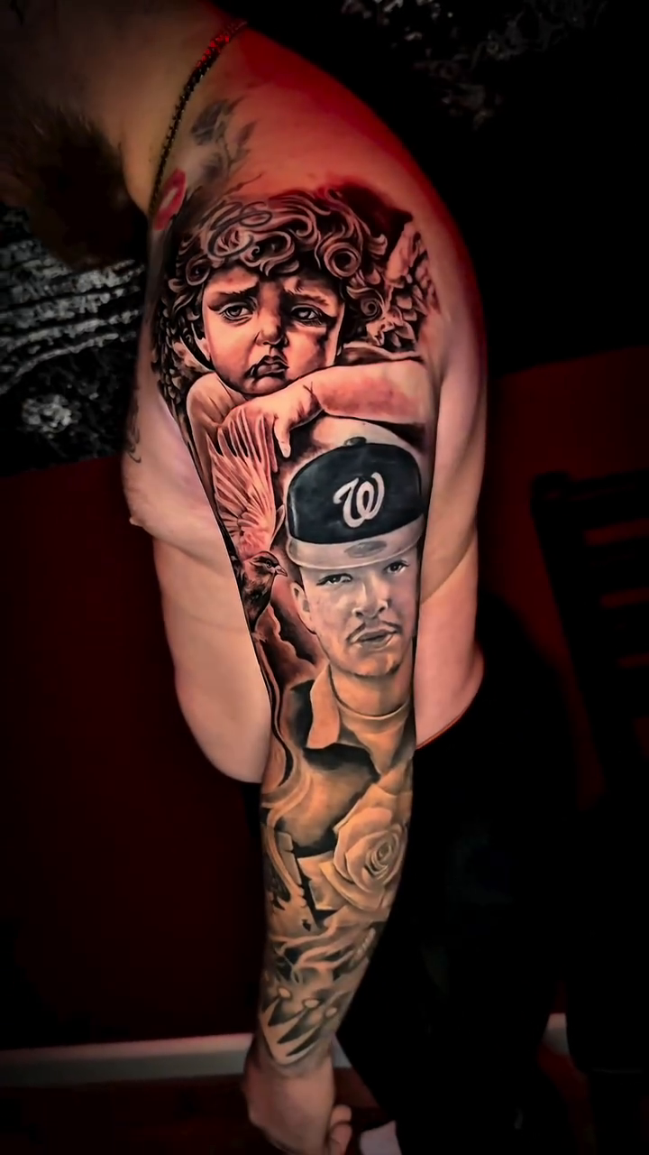 Tattoo by @bloodmoney_tattoos — realism, black_and_grey