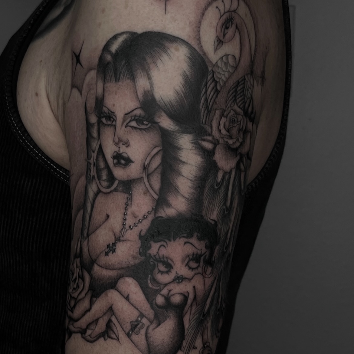 Tattoo by @ashleyworldpeace — american_traditional, black_and_grey