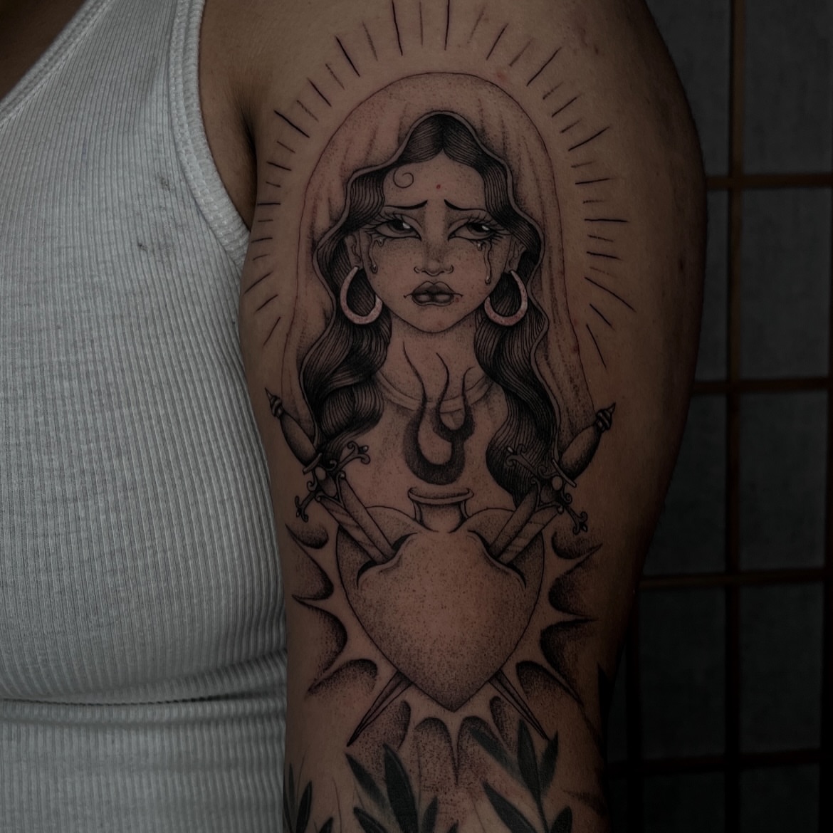 Tattoo by @ashleyworldpeace — black_and_grey, dotwork