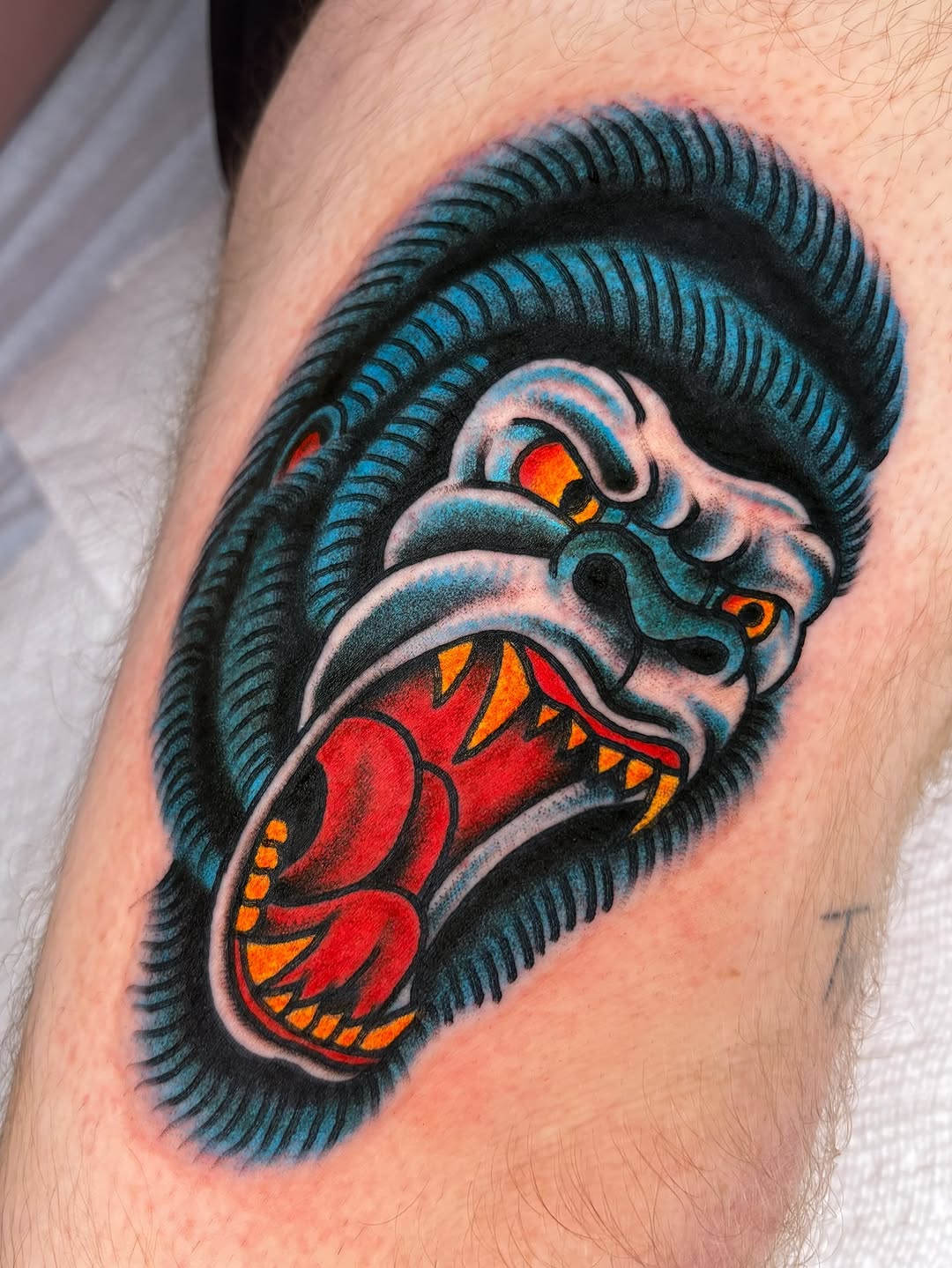 Gorilla head American traditional tattoo on the forearm by ✨ Gabi ✨