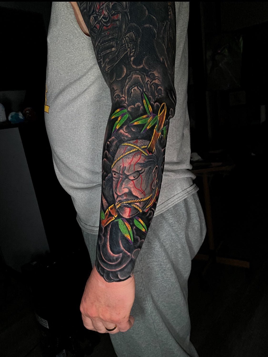 Warrior with bamboo japanese irezumi tattoo on the forearm by Kelan Mckenna