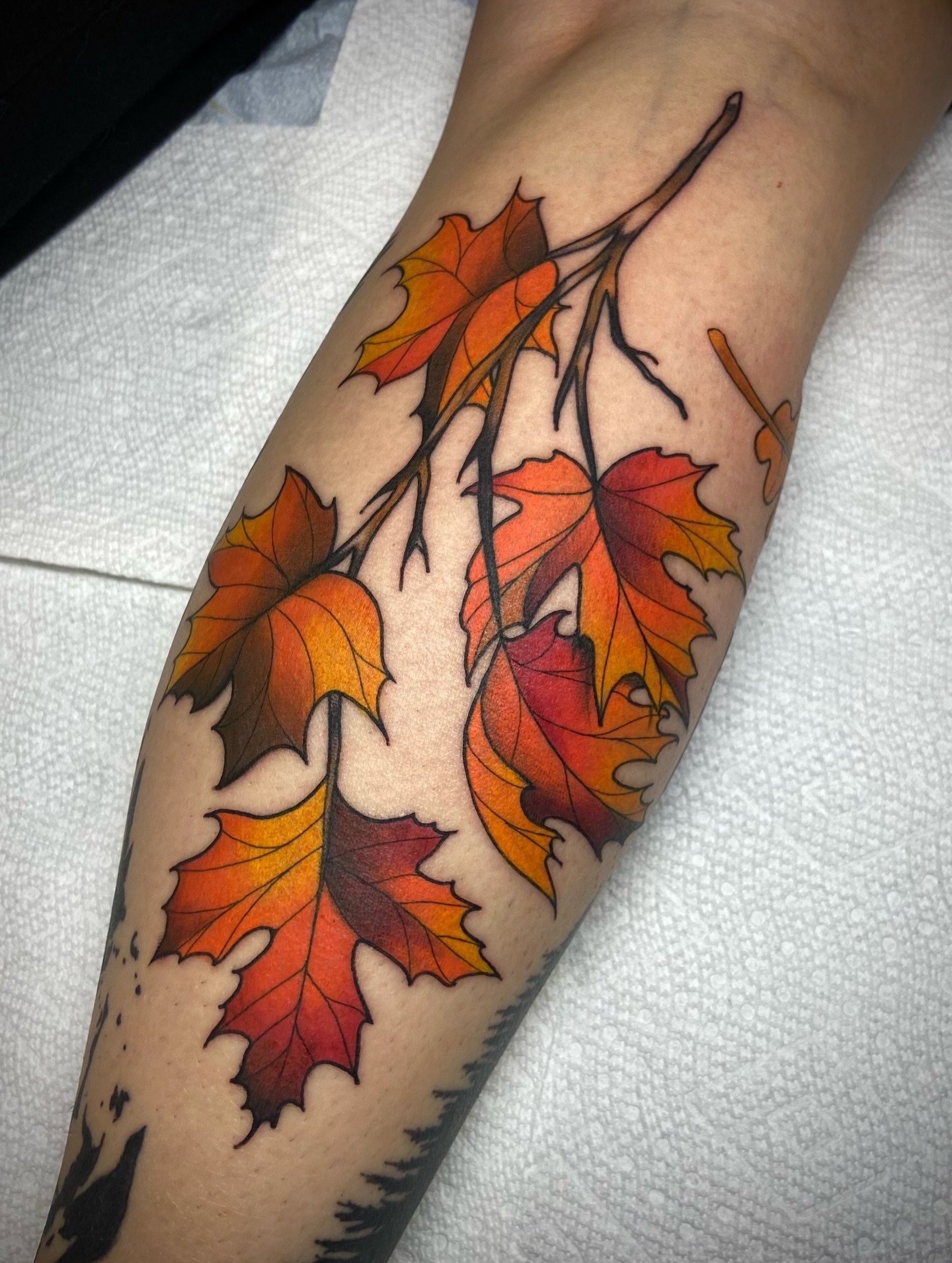 Fall leaves realism tattoo on the forearm by Zac Byrd