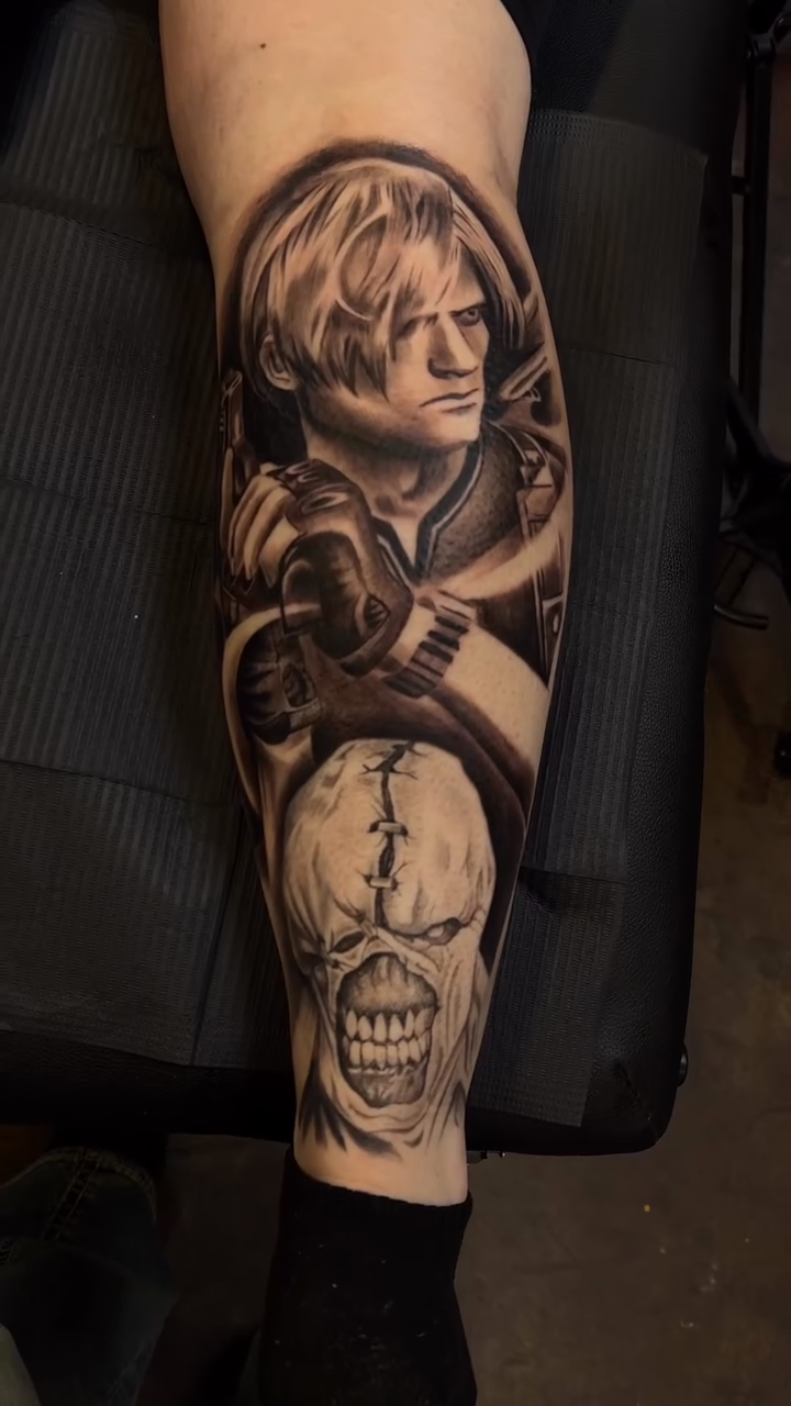 Leon s. kennedy and nemesis realism tattoo by inkzombi