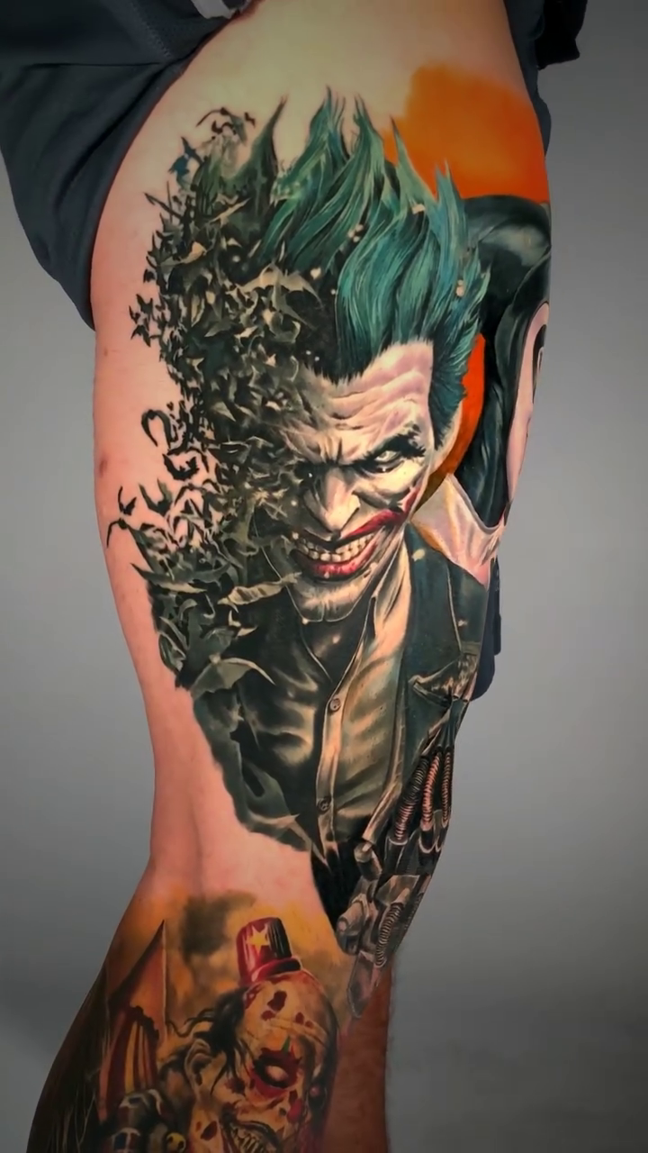 Harley Quinn and Joker realism tattoo by Noelin Wheeler