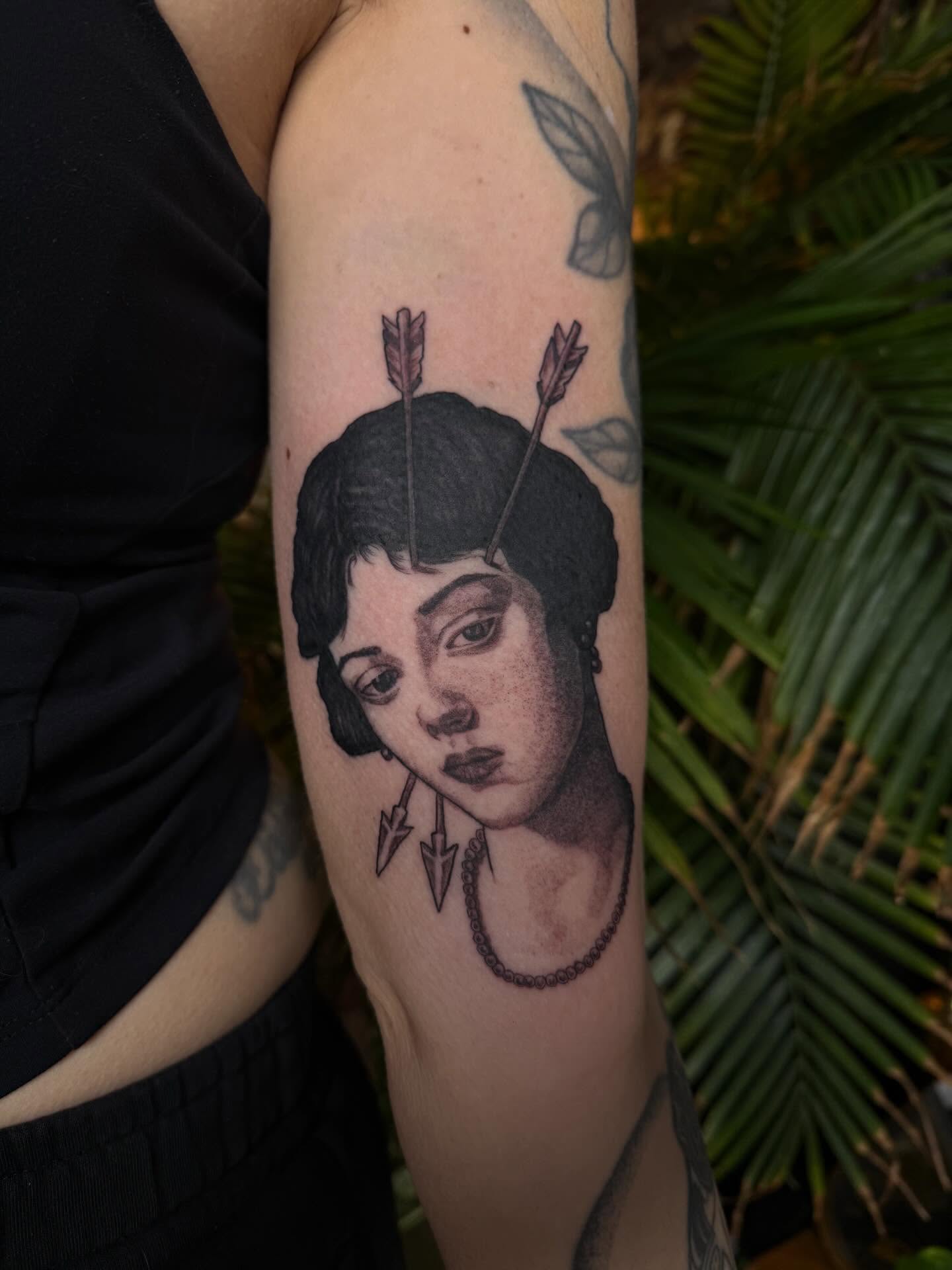 Woman with arrows realism tattoo on the forearm by Cort Prescott 🕸 OKC Tattoo Artist, Oklahoma City, Oklahoma