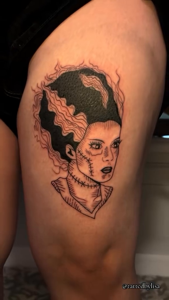 Bride of Frankenstein portrait realism tattoo by the ink witch ๐ฎ๐ค๐