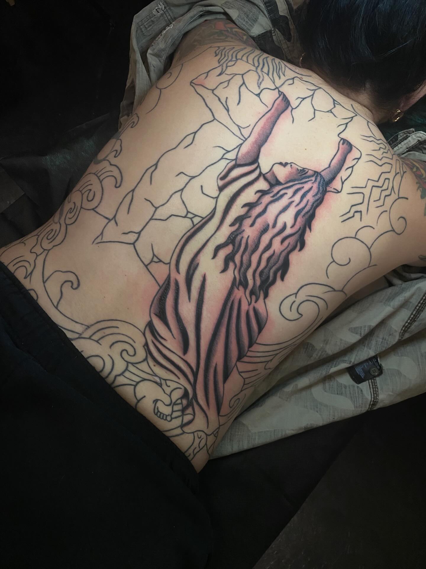 Beast black and grey tattoo on the back by Jaclin Grace Hastings