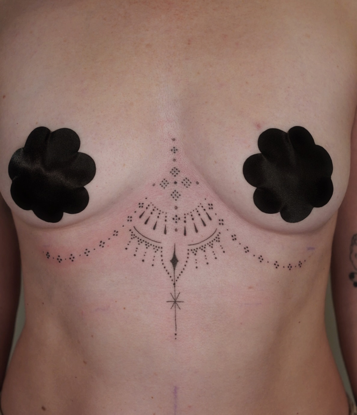 Tattoo by @poeticpokes — dotwork, geometric