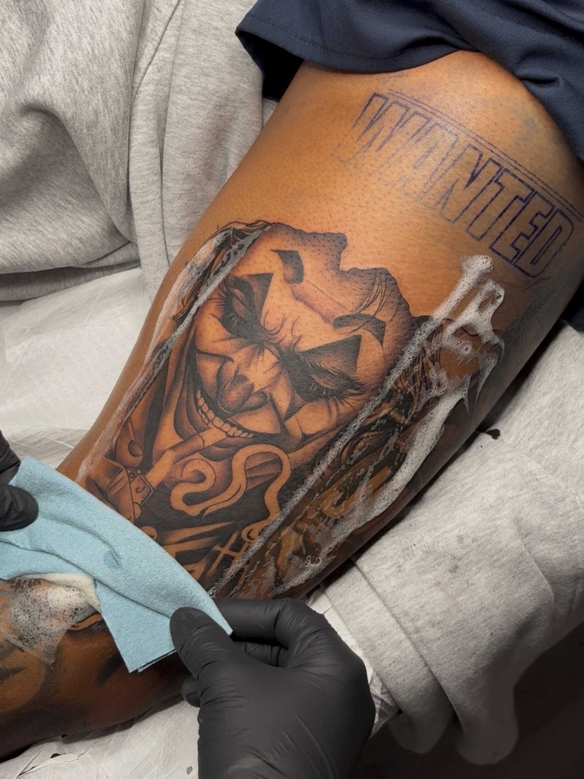 Pirate ship American traditional tattoo on the thigh by Savannah Tattoo Artist