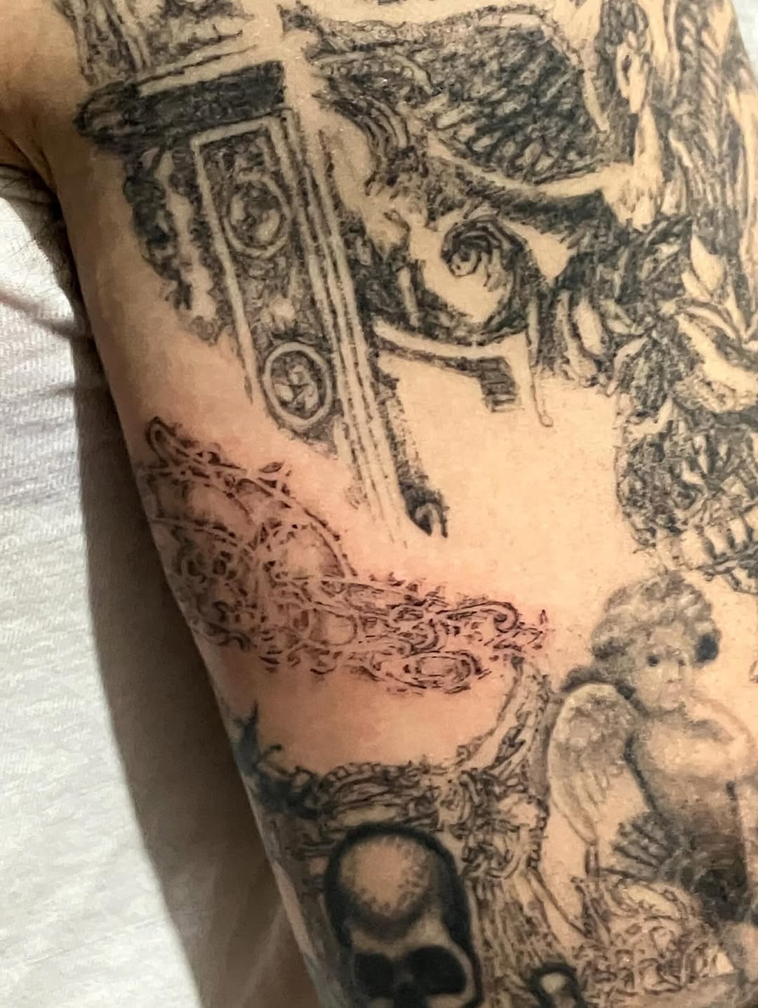 Sketch tattoo on the forearm by Sashka