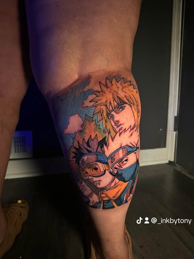 Anime characters anime tattoo on the thigh by Anthony Washington, Atlanta, Georgia