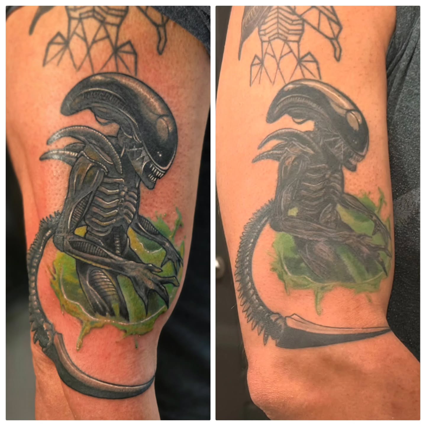 Alien xenomorph realism tattoo on the forearm by Britty Love, Nashville, Tennessee