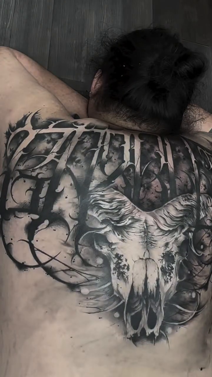 Skull and forest dark realism tattoo by Daniel Gonzalez