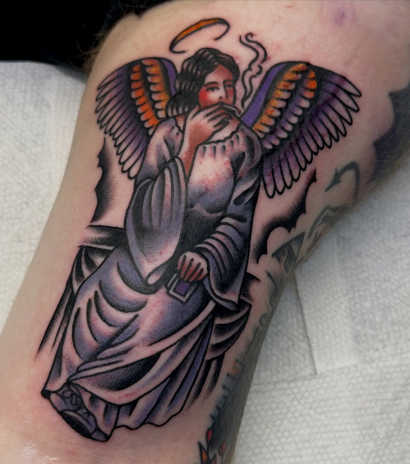 Angel American traditional tattoo on the forearm by Amanda Bonhomme, Las Vegas, Nevada