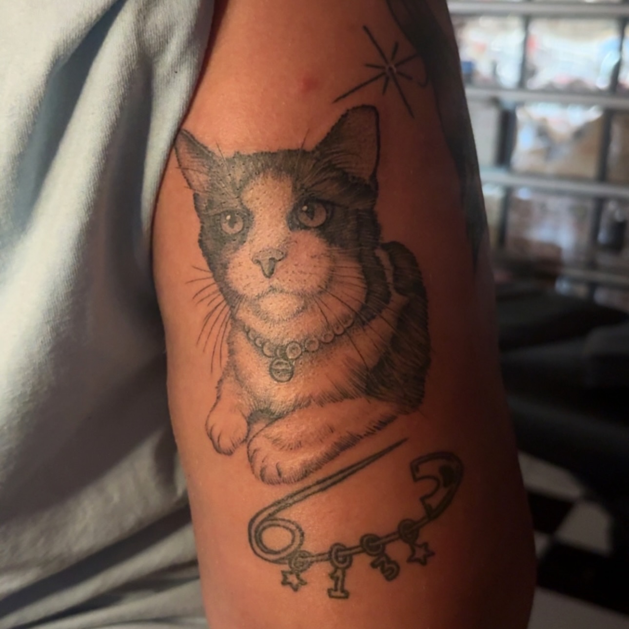 Cat realism tattoo on the forearm by Chris Prince Jr., Miamisburg, Ohio