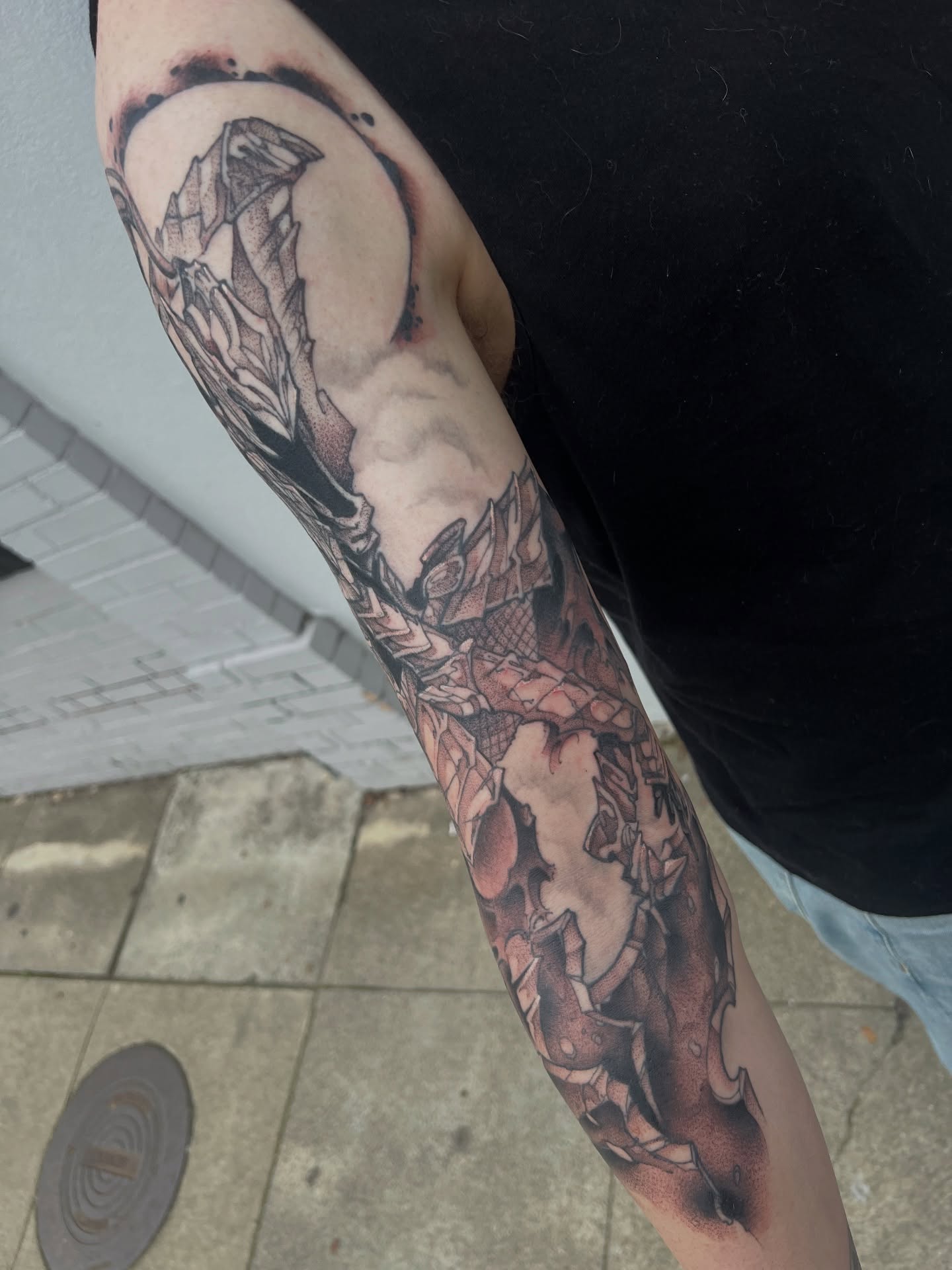 Dragon geometric tattoo on the forearm by Owen Smith -OEOS- SF