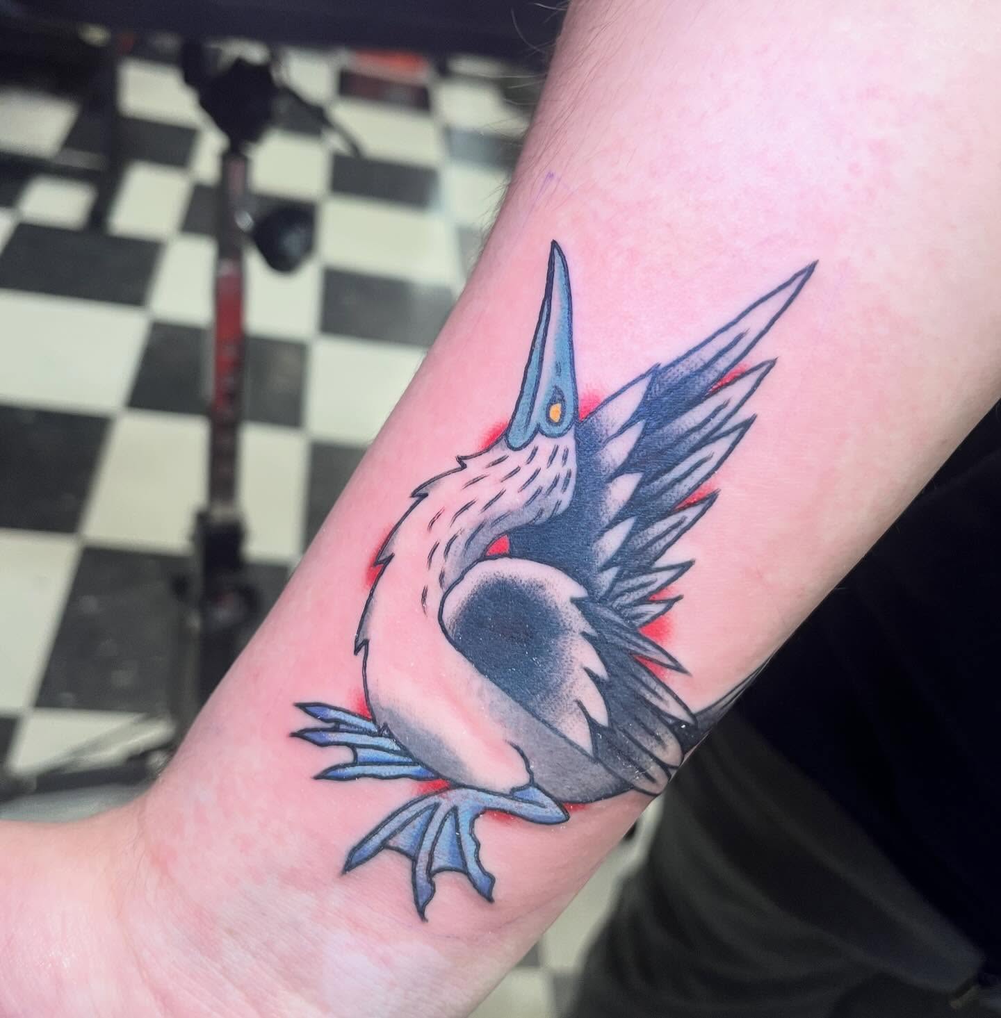 Heron American traditional tattoo on the forearm by Sean Swanson Tattoo Salem Oregon, Salem, Oregon