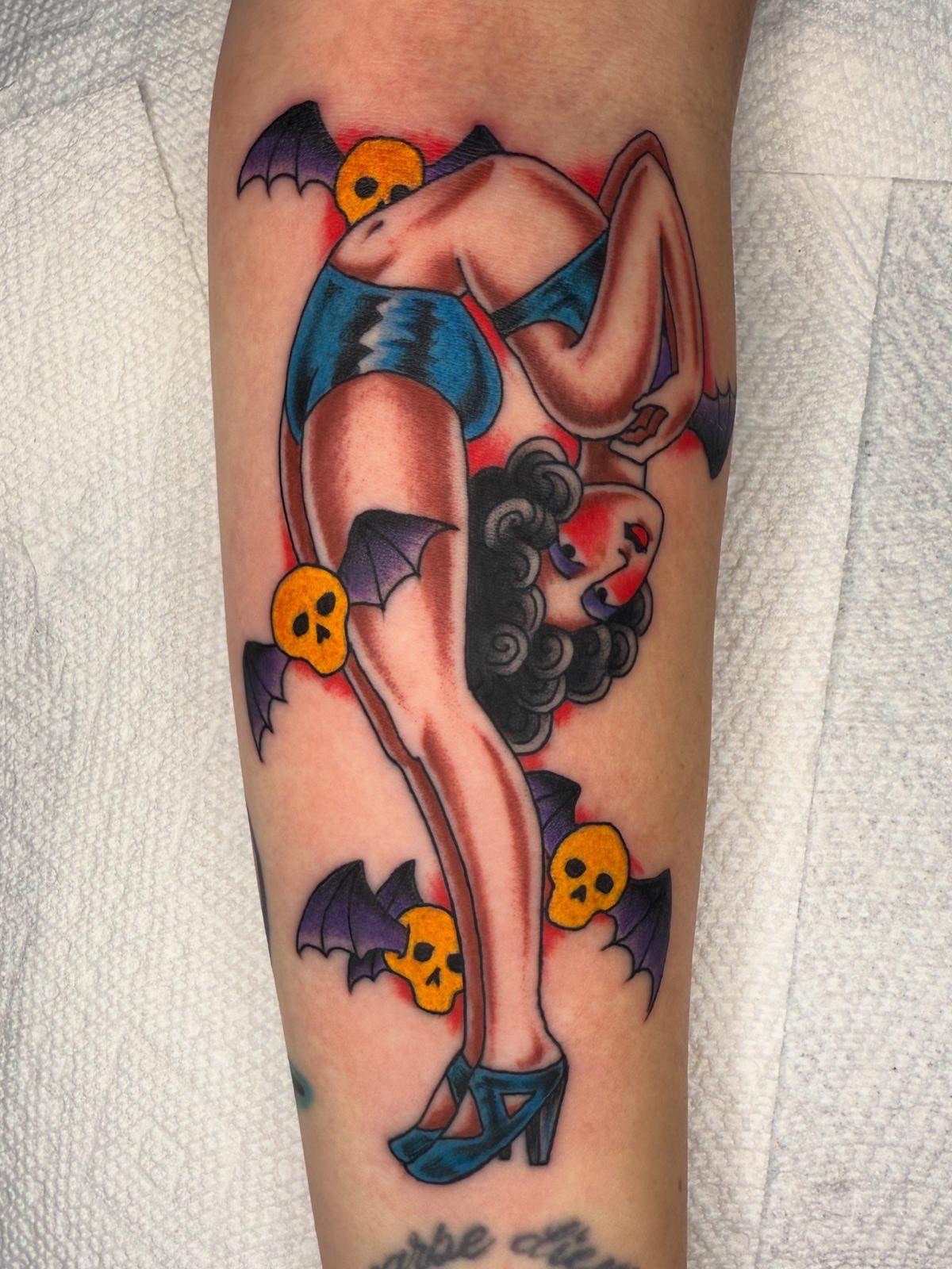 Batgirl American traditional tattoo on the forearm by Zak Colburn