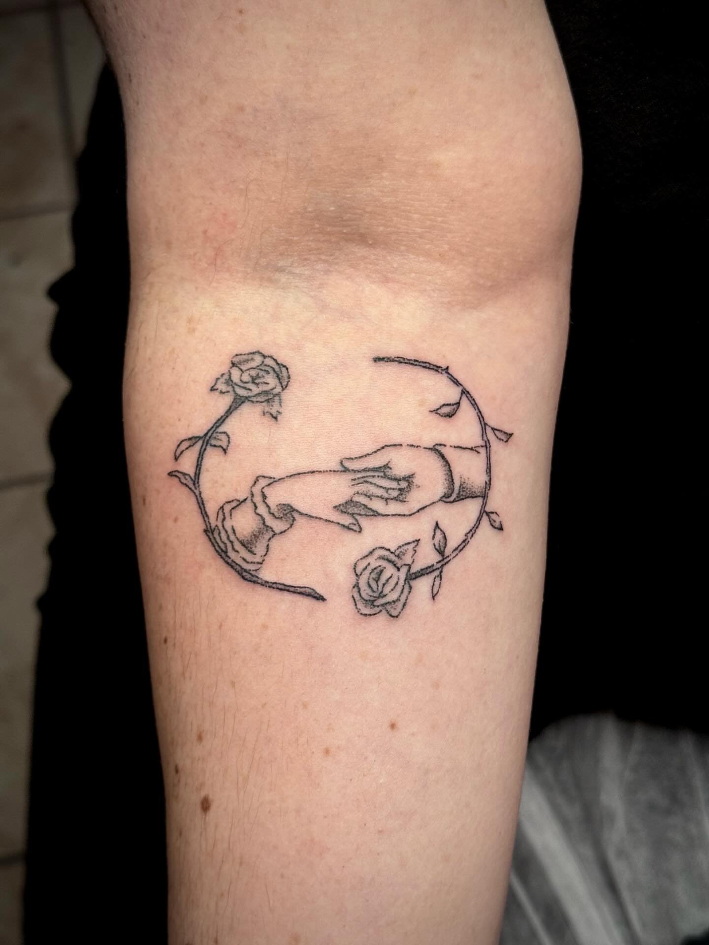 Hands and roses black and grey tattoo on the forearm by πΏππΌππ πππππππ