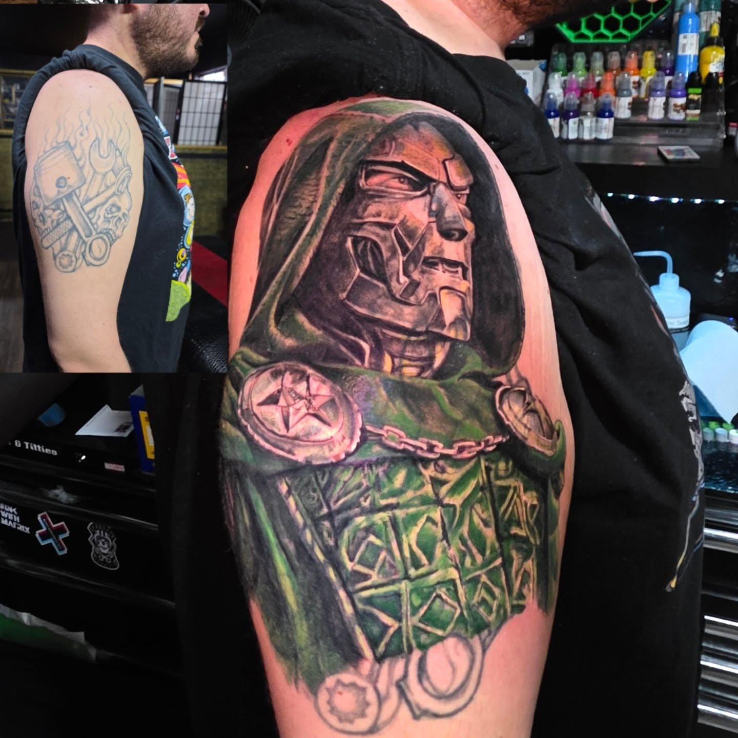 Doctor Doom realism tattoo by komik tattoos