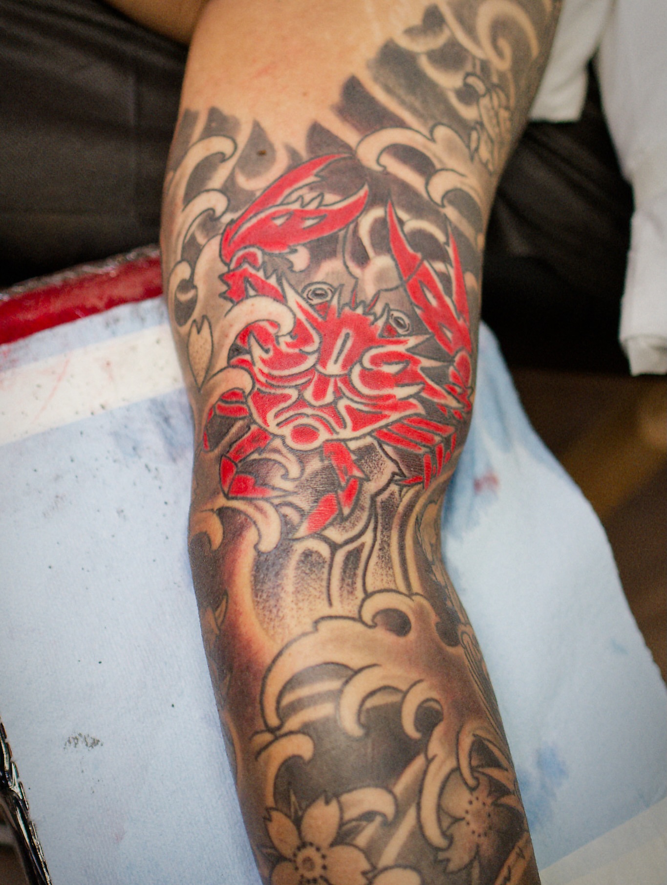 Crab japanese irezumi tattoo on the forearm by Chris Cockrill