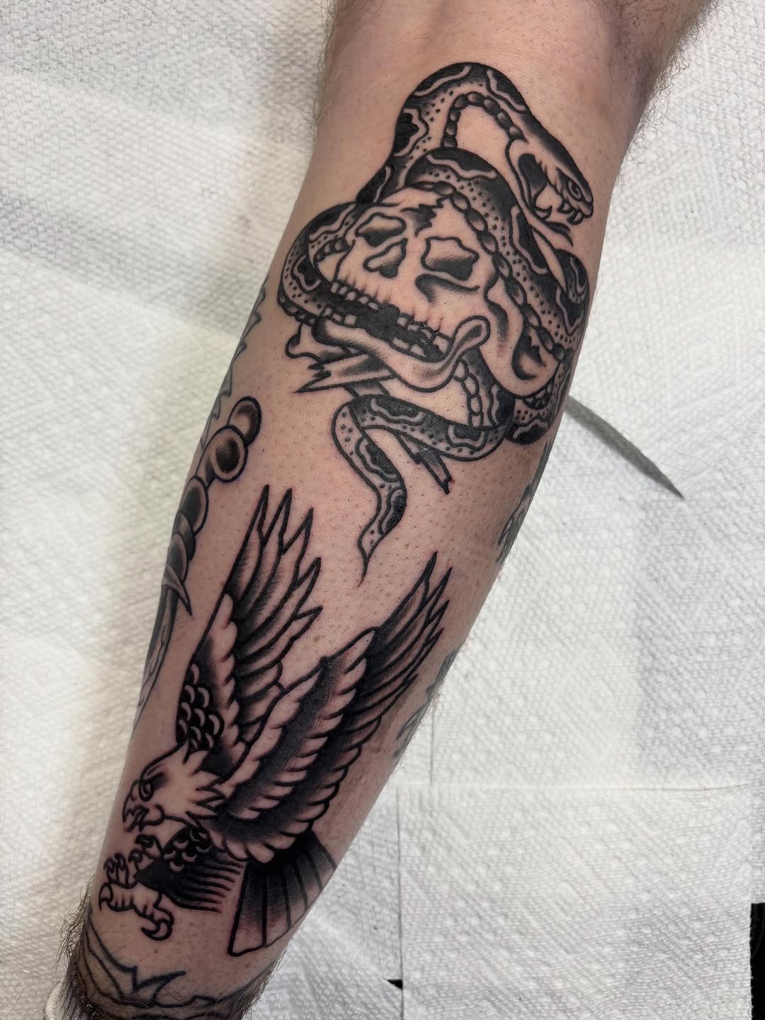 Tattoo by @tannerbrushtattooer โ american_traditional, black_and_grey