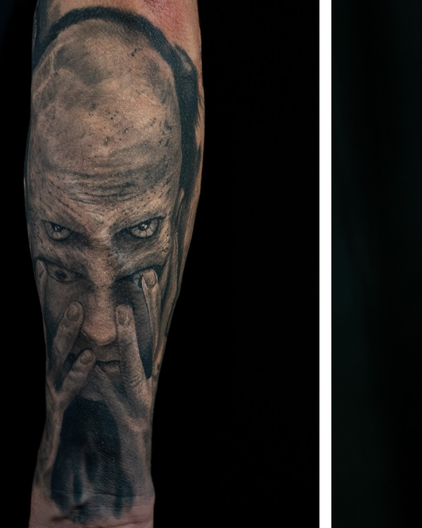 Man's face realism tattoo on the forearm by ℝ𝕚𝕔𝕜 ℂ𝕙𝕚𝕣𝕕𝕠𝕟